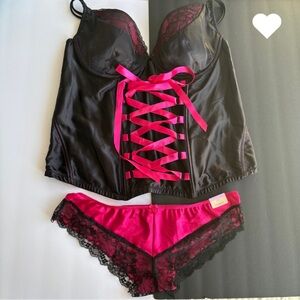 Cacique Lane Bryant Vintage Y2K Lace-Up Lingerie Set Bustier Boned  Panties